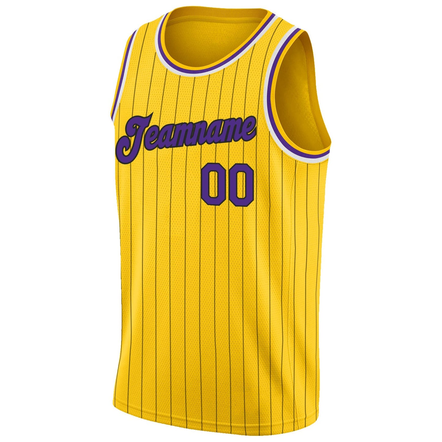 Custom Gold Black Pinstripe Purple-White Authentic Basketball Jersey view 5