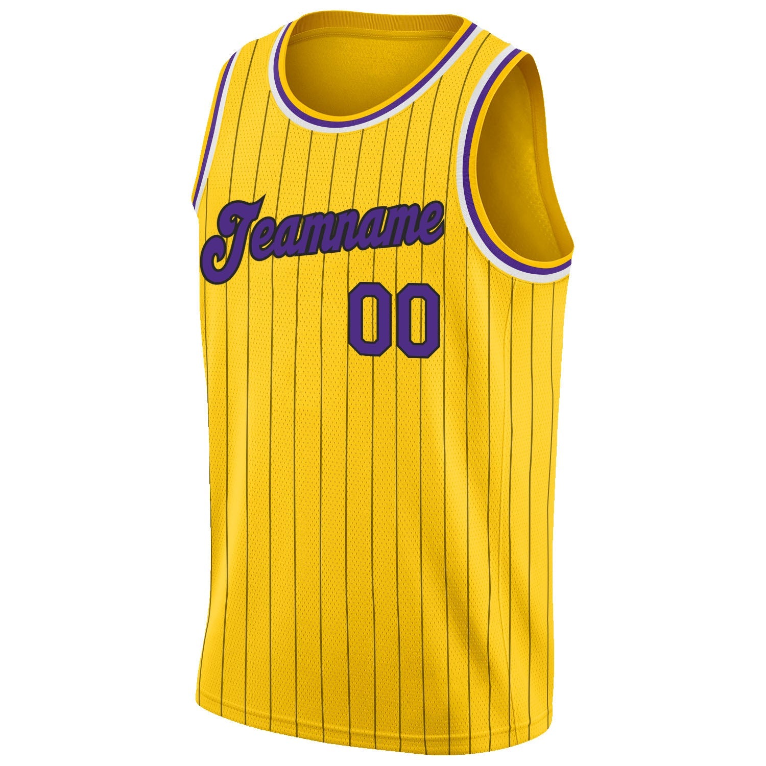 Custom Gold Black Pinstripe Purple-White Authentic Basketball Jersey view 5