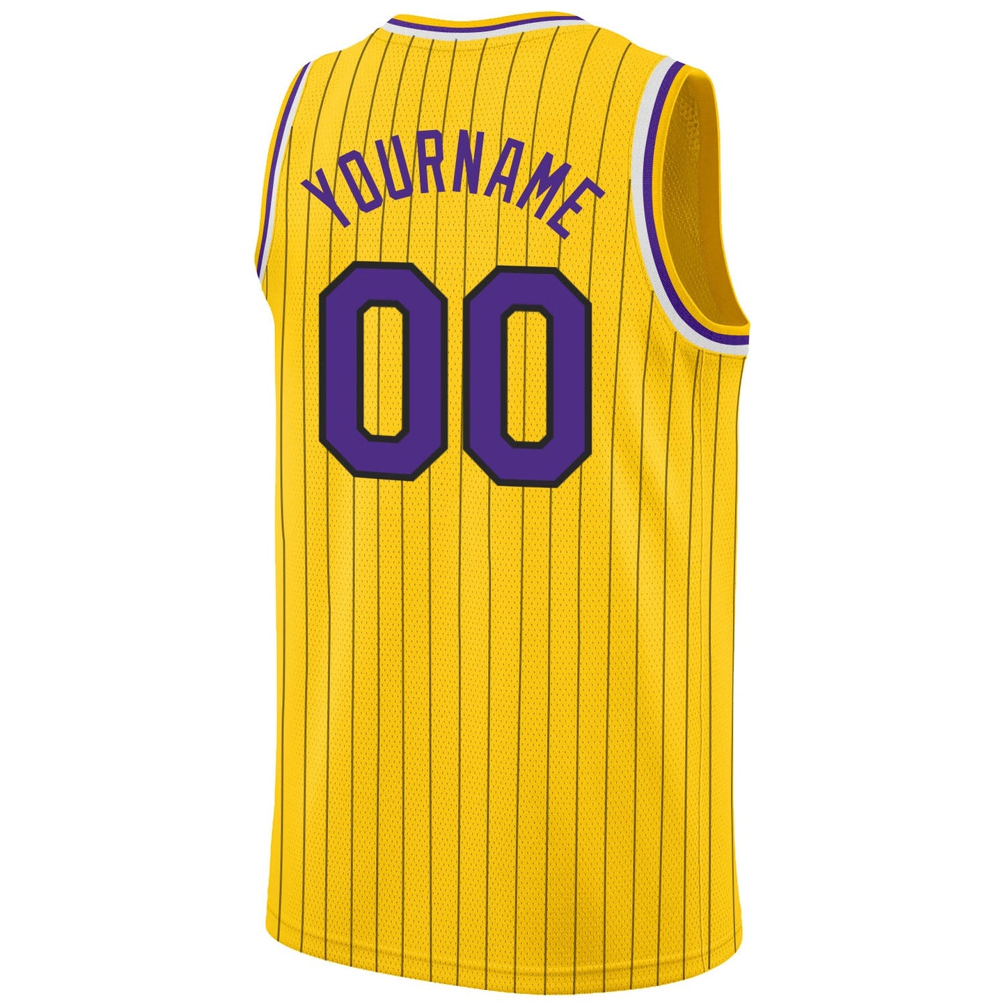 Custom Gold Black Pinstripe Purple-White Authentic Basketball Jersey view 6
