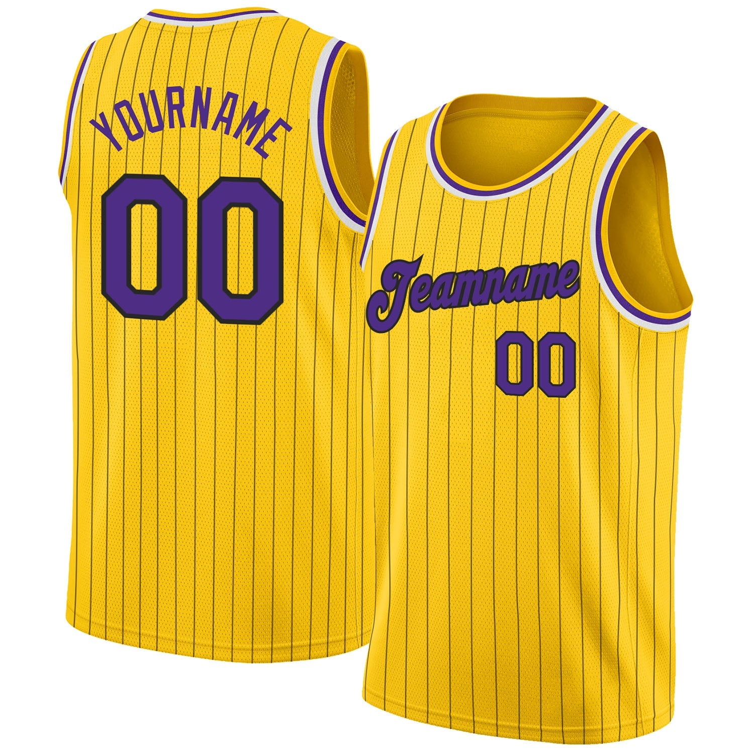 Custom Gold Black Pinstripe Purple-White Authentic Basketball Jersey - Main View