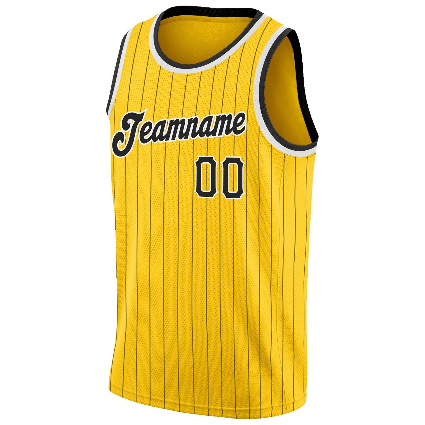 Custom Gold Black Pinstripe Black-White Authentic Basketball Jersey view 5