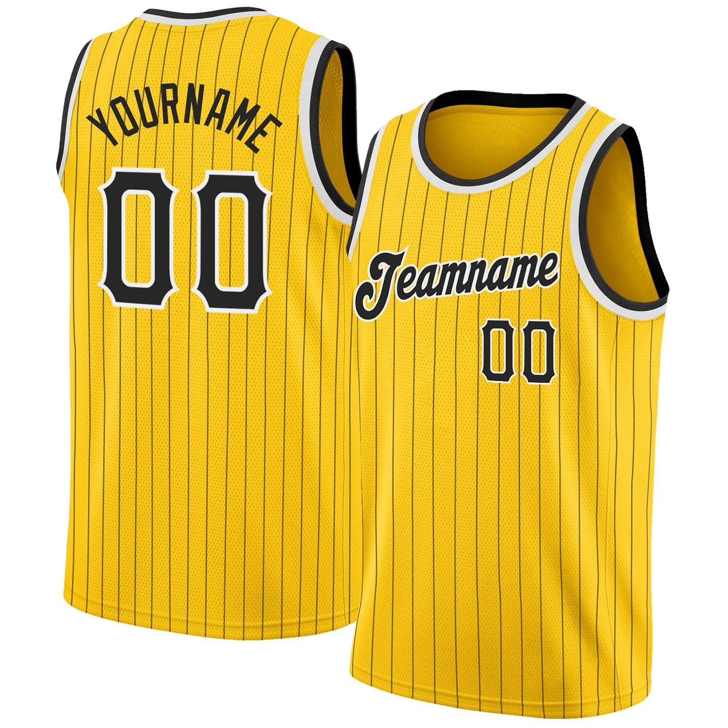 Custom Gold Black Pinstripe Black-White Authentic Basketball Jersey - Main View