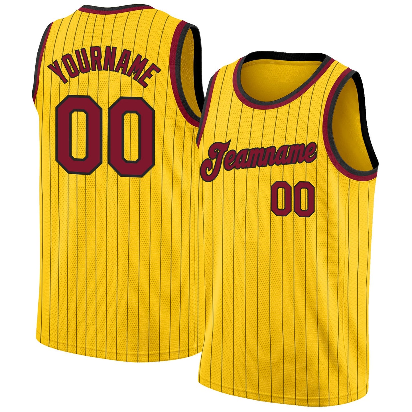 Custom Gold Black Pinstripe Maroon-Black Authentic Basketball Jersey - Main View