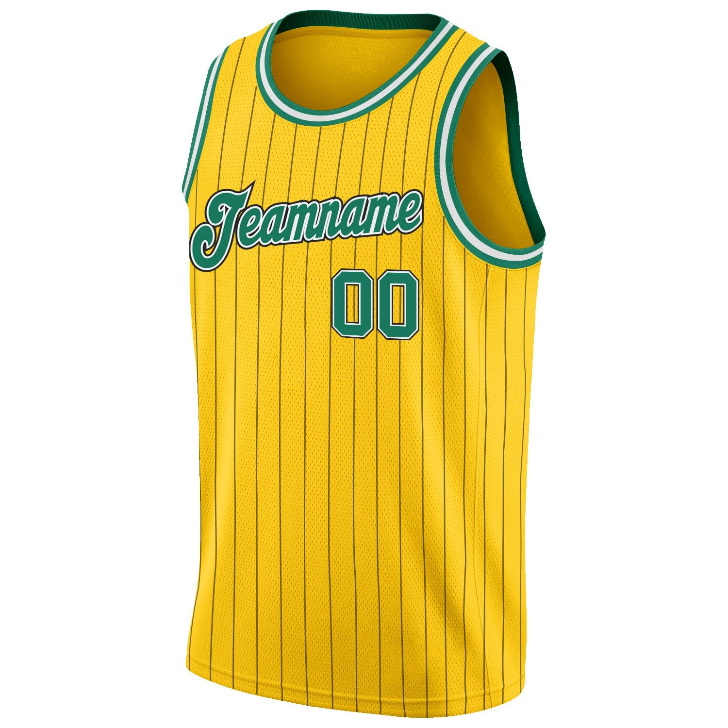 Custom Gold Black Pinstripe Kelly Green-White Authentic Basketball Jersey view 5