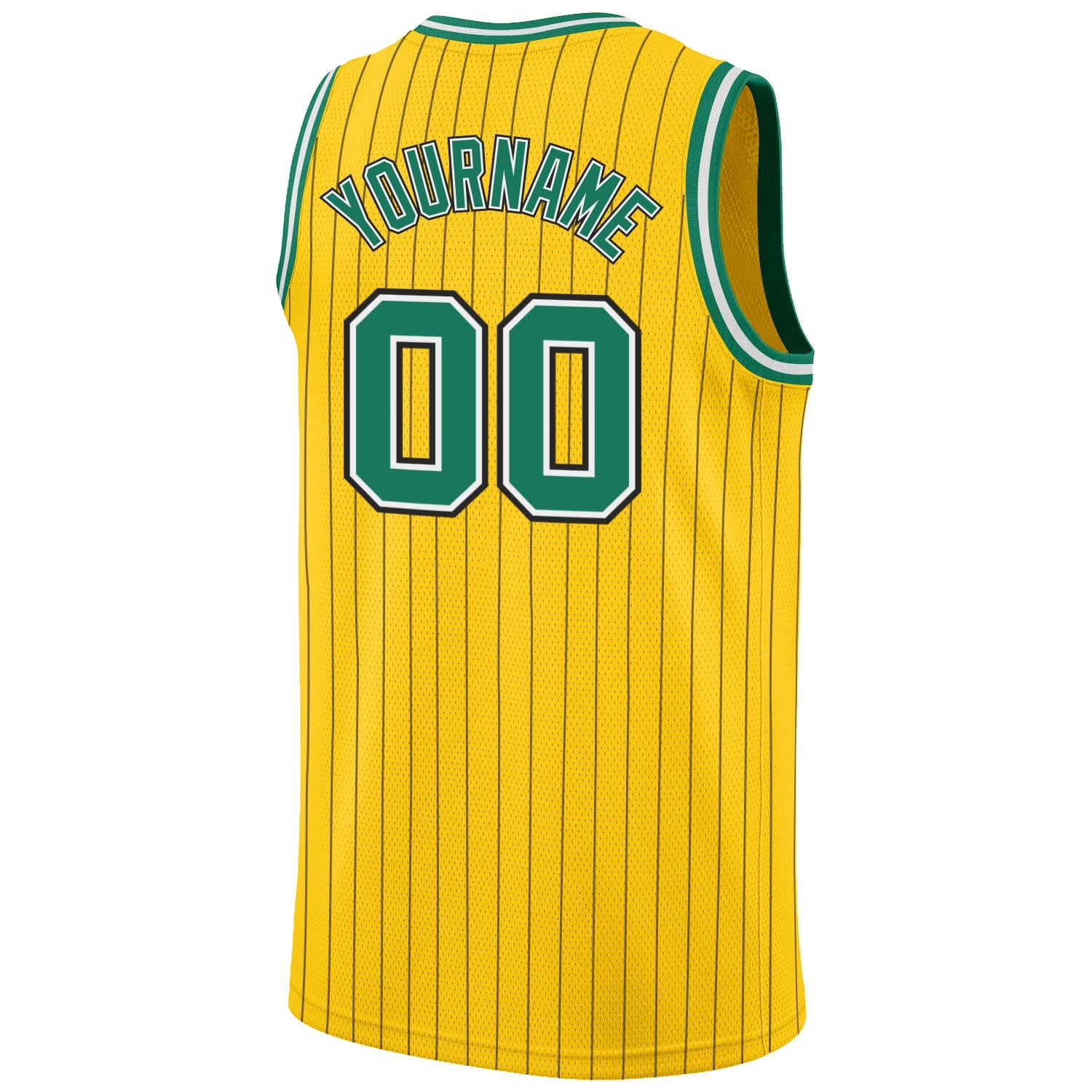 Custom Gold Black Pinstripe Kelly Green-White Authentic Basketball Jersey view 6