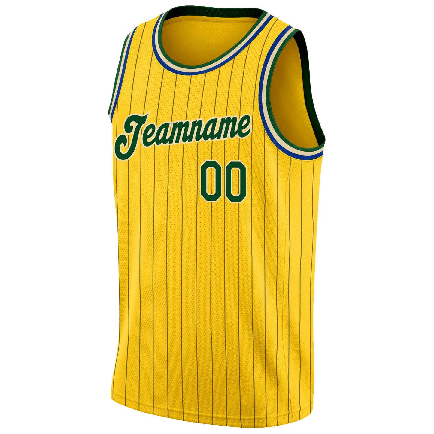 Custom Gold Black Pinstripe Green-Cream Authentic Basketball Jersey view 5