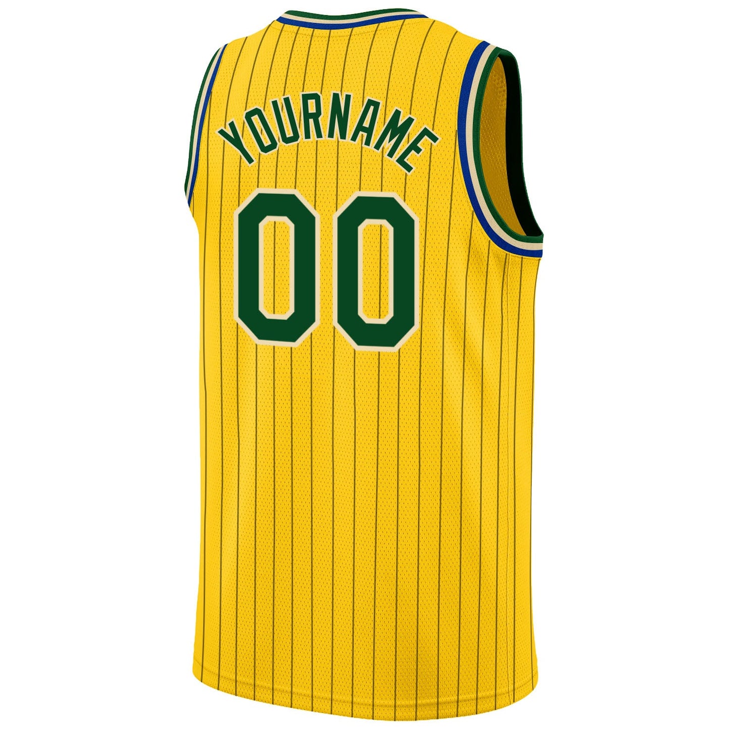 Custom Gold Black Pinstripe Green-Cream Authentic Basketball Jersey view 6
