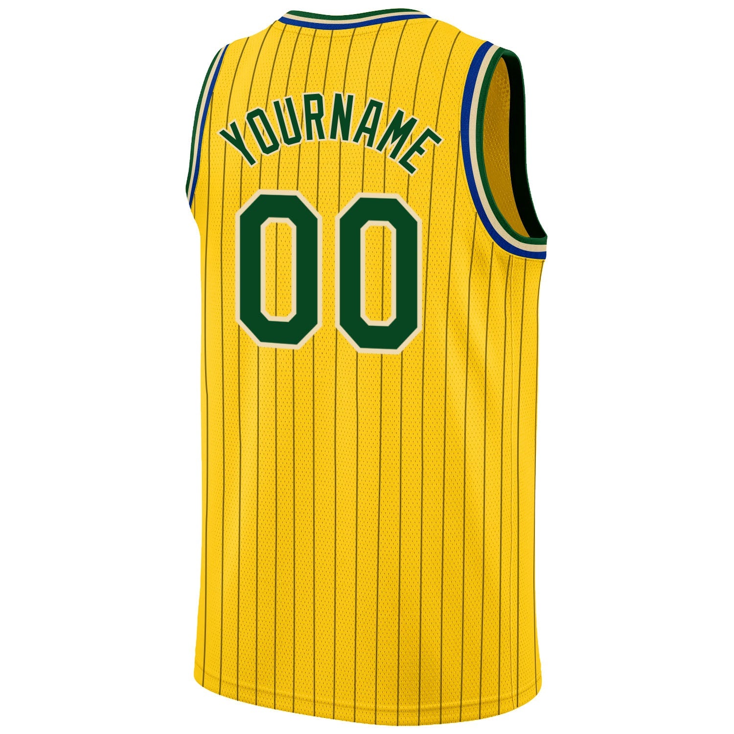 Custom Gold Black Pinstripe Green-Cream Authentic Basketball Jersey view 6