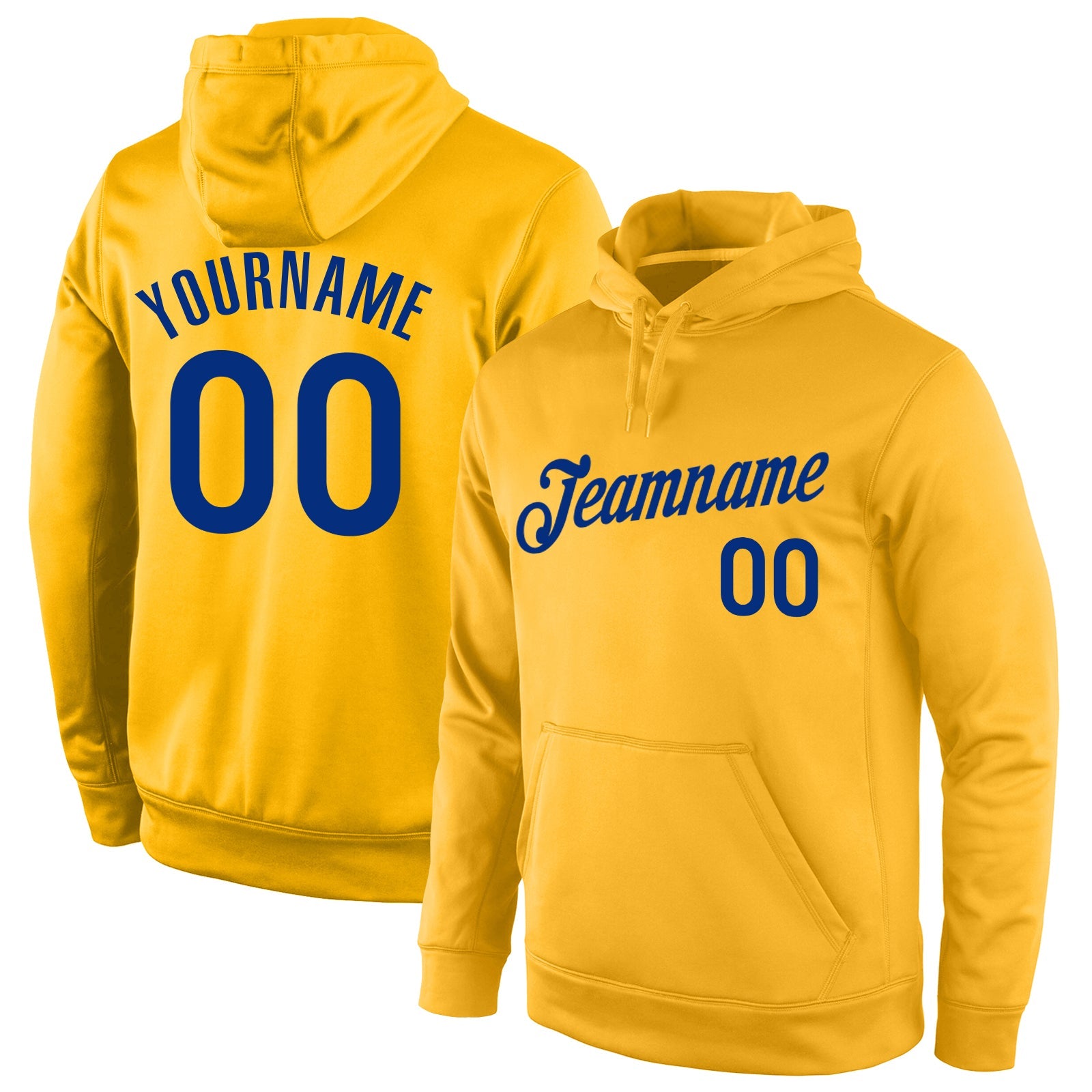 Custom Stitched Gold Royal Sports Pullover Sweatshirt Hoodie - Main View