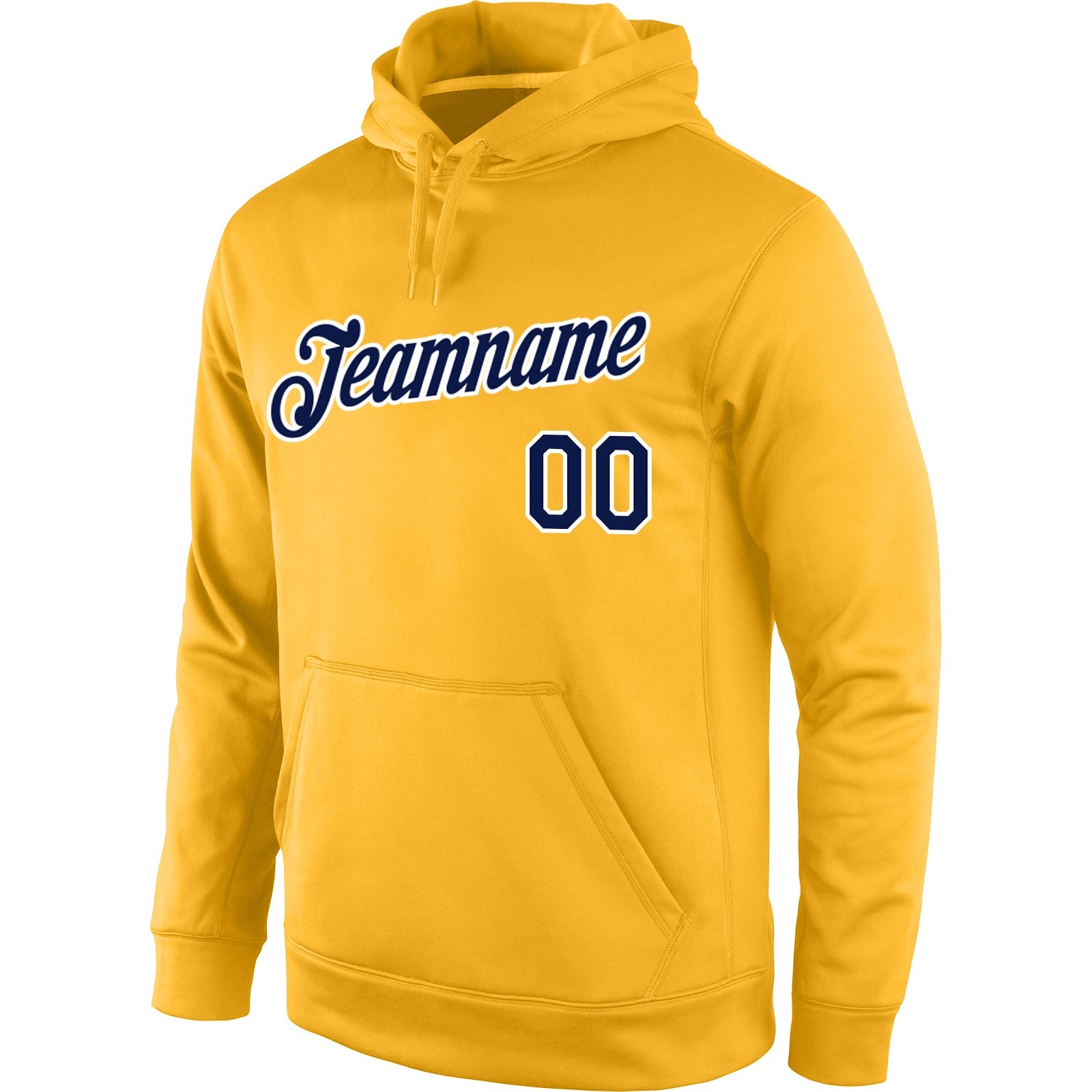 Custom Stitched Gold Navy-White Sports Pullover Sweatshirt Hoodie view 2