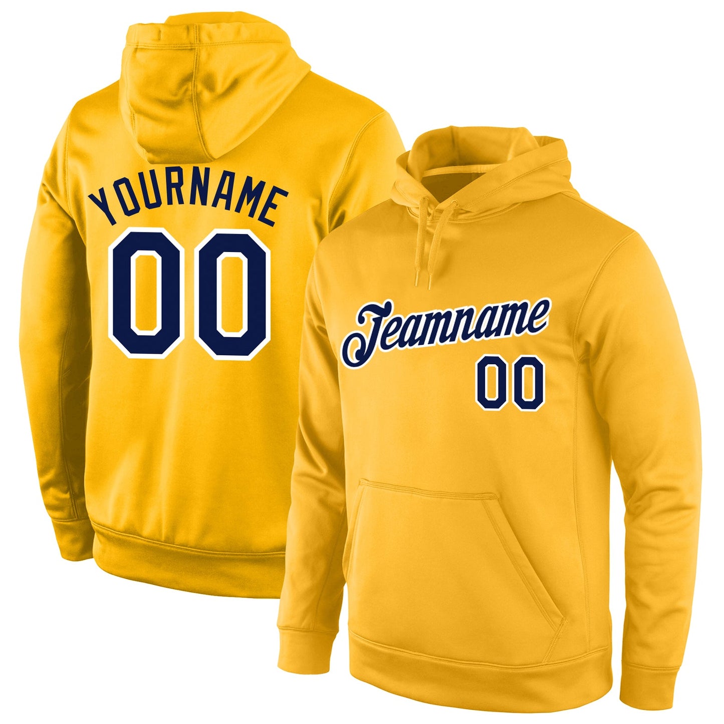 Custom Stitched Gold Navy-White Sports Pullover Sweatshirt Hoodie - Main View