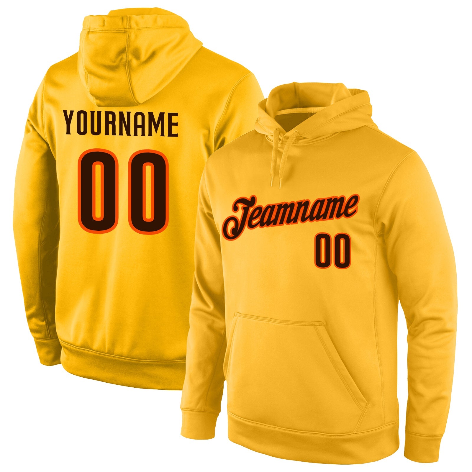Custom Stitched Gold Brown-Orange Sports Pullover Sweatshirt Hoodie - Main View