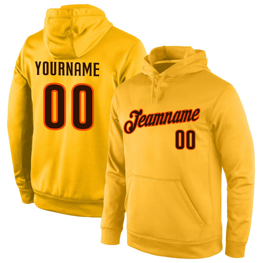 Custom Stitched Gold Brown-Orange Sports Pullover Sweatshirt Hoodie - Main View