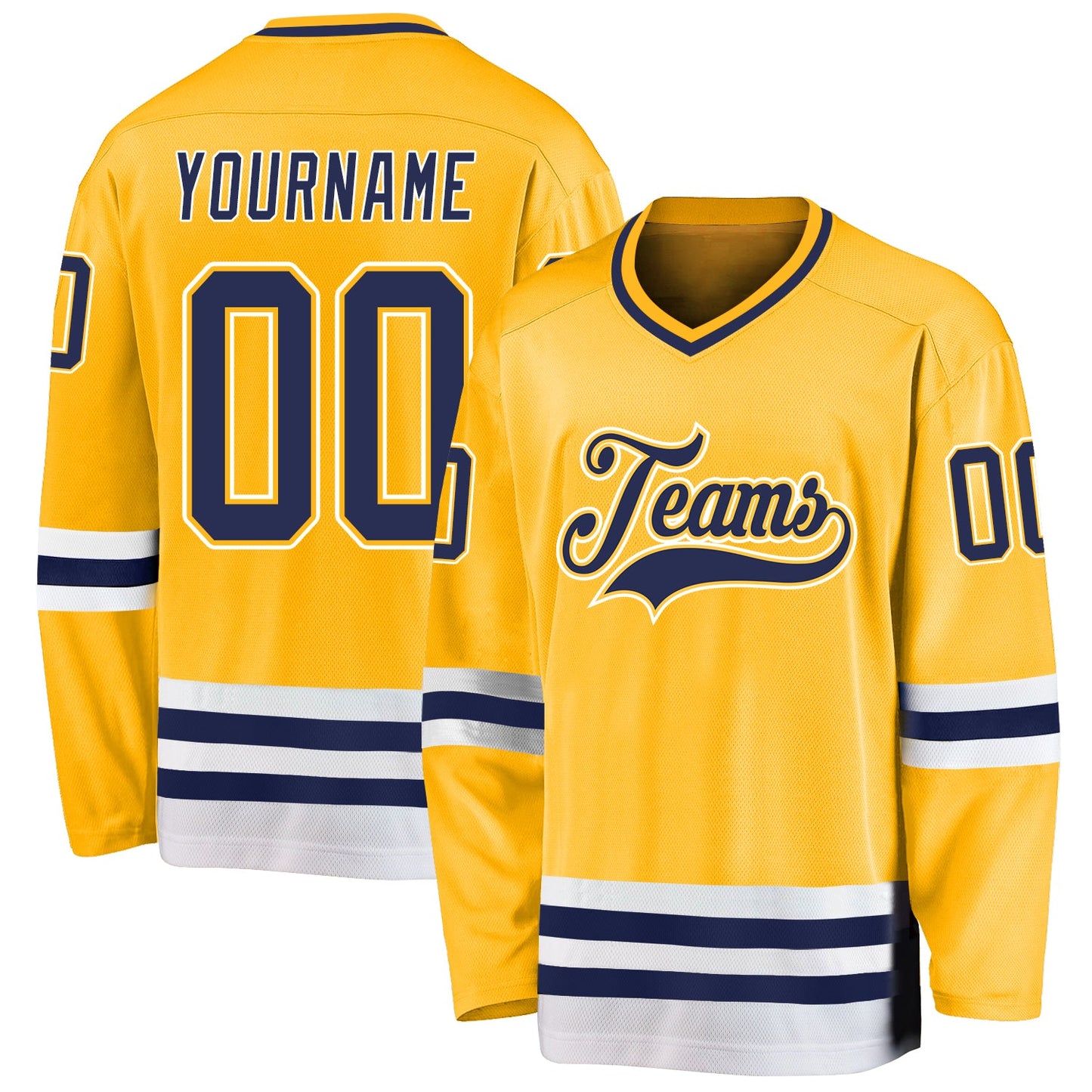 Custom Gold Navy-White Hockey Jersey - Main View