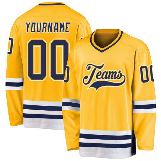 Custom Gold Navy-White Hockey Jersey - Main View