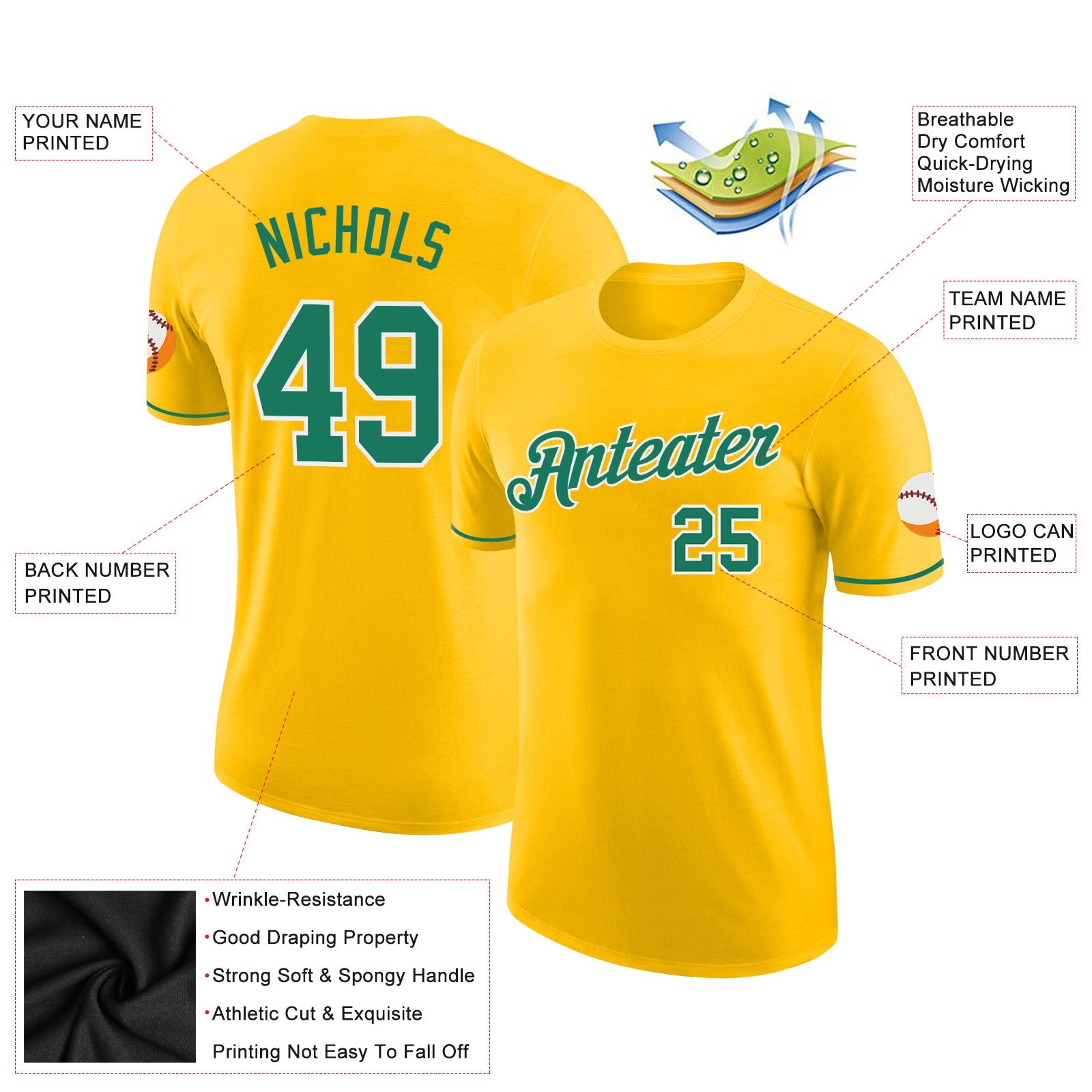 Custom Gold Kelly Green-White Performance T-Shirt view 2