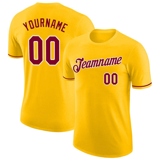 Custom Gold Maroon-White Performance T-Shirt - Main View