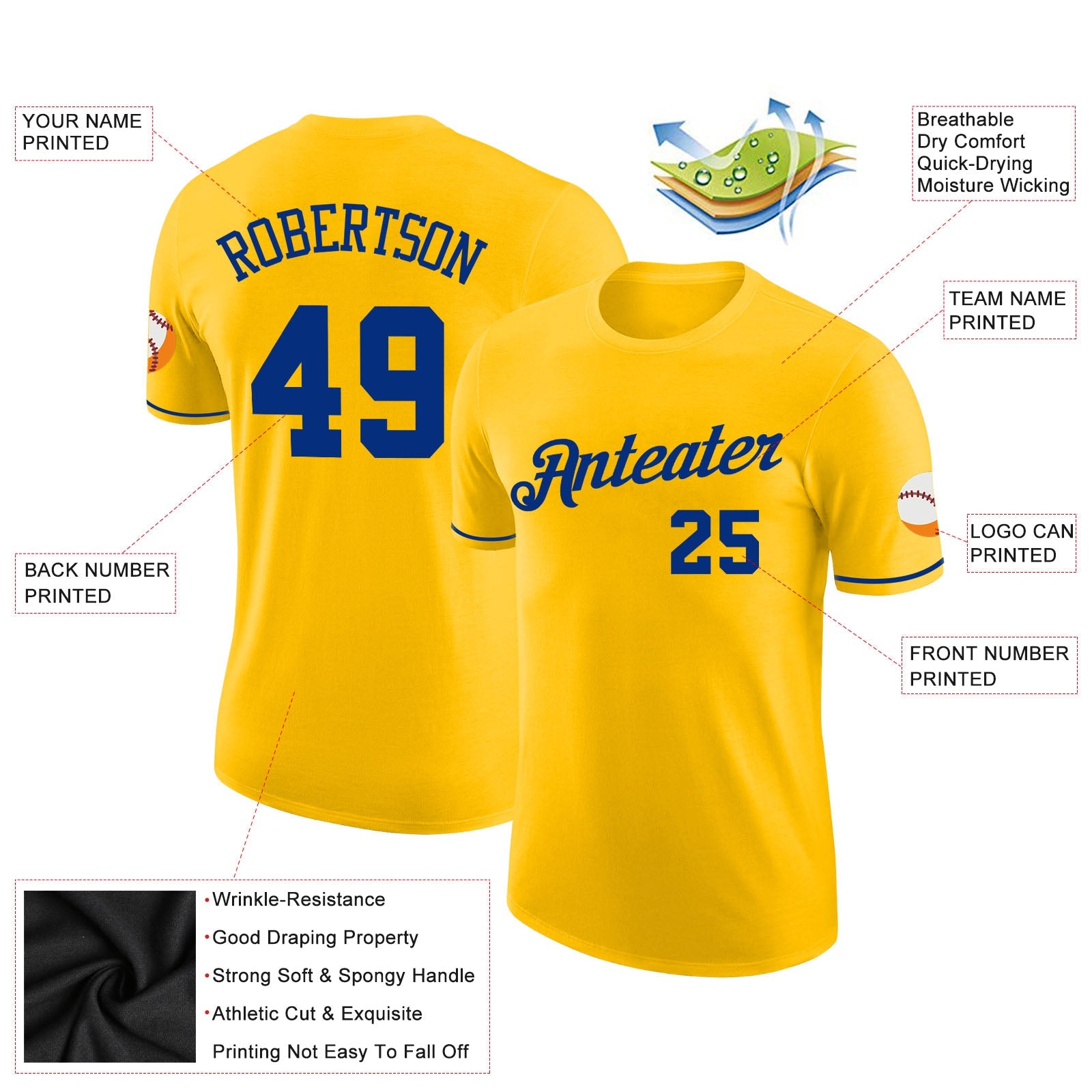 Custom Gold Royal Performance T-Shirt view 2