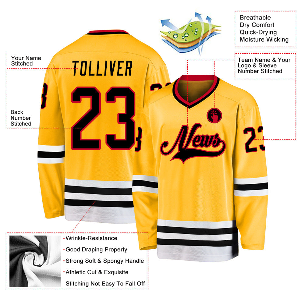 Custom Gold Black-Red Hockey Jersey view 2