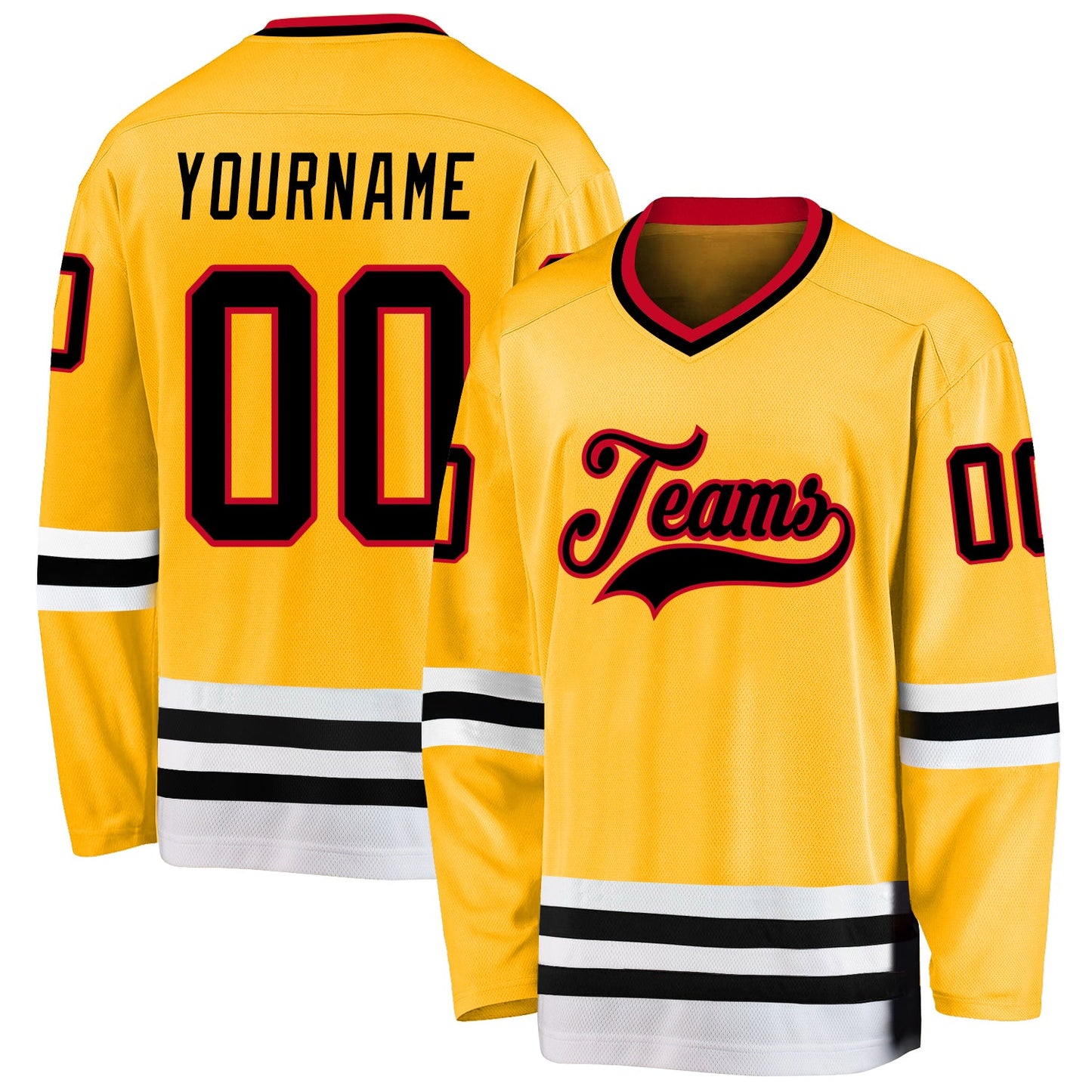 Custom Gold Black-Red Hockey Jersey - Main View