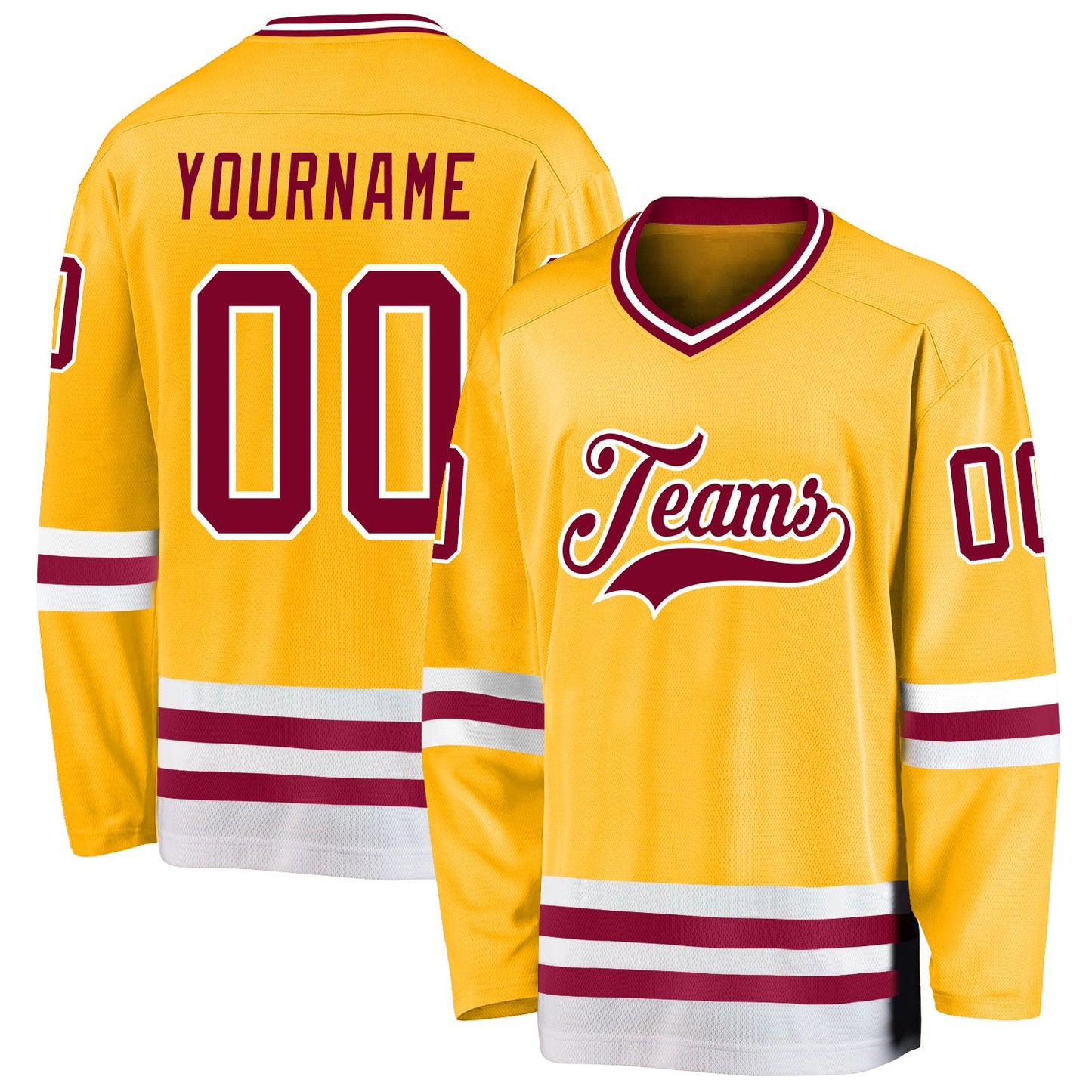 Custom Gold Maroon-White Hockey Jersey - Main View