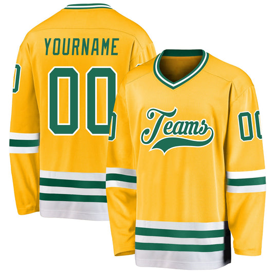 Custom Gold Kelly Green-White Hockey Jersey - Main View
