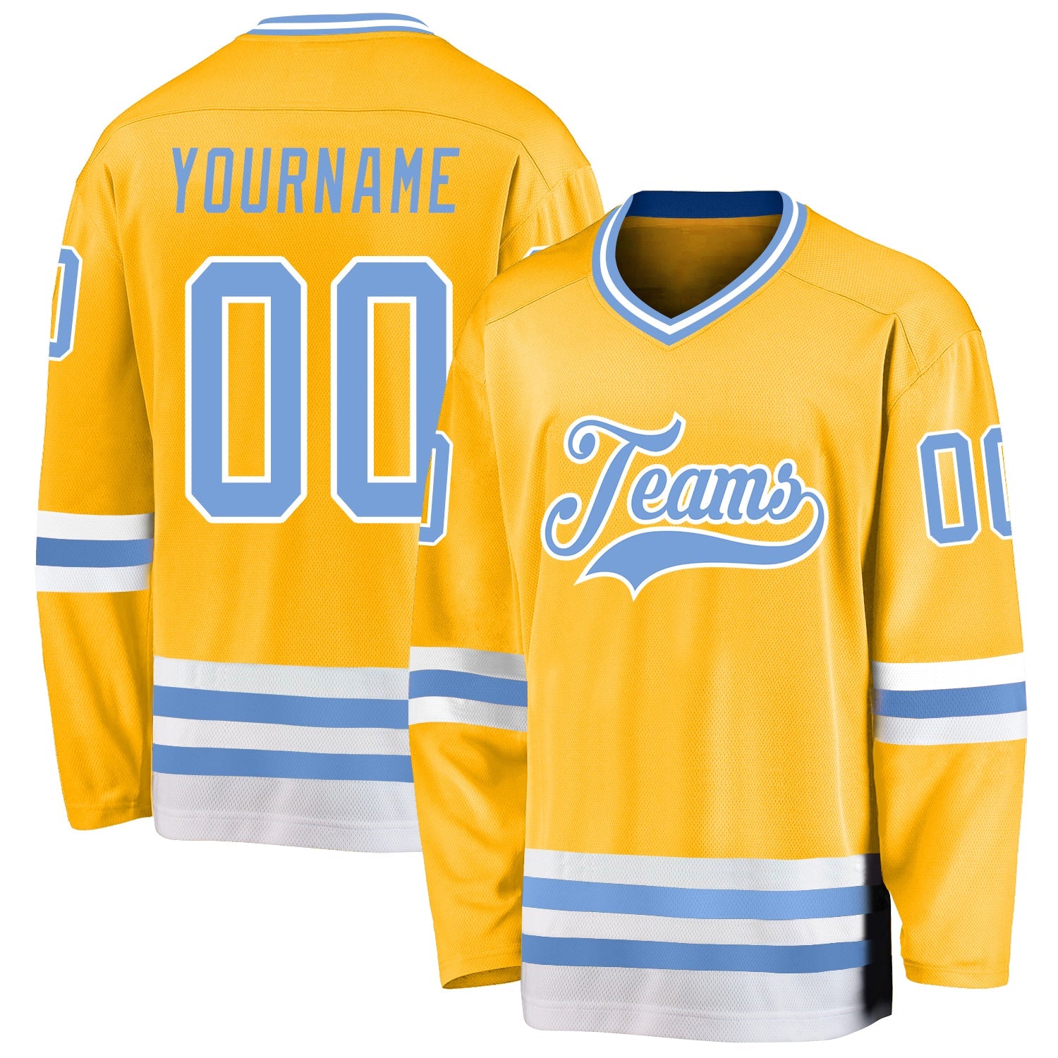 Custom Gold Light Blue-White Hockey Jersey - Main View