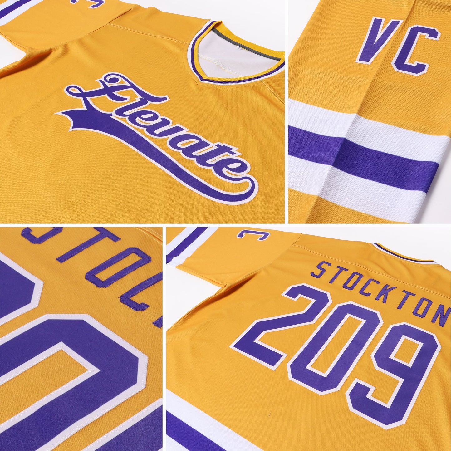Custom Gold Purple-White Hockey Jersey view 5
