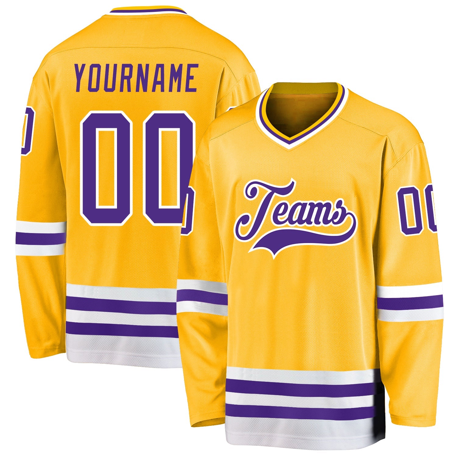 Custom Gold Purple-White Hockey Jersey - Main View
