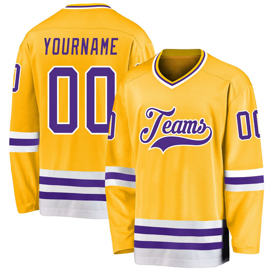 Custom Gold Purple-White Hockey Jersey - Main View
