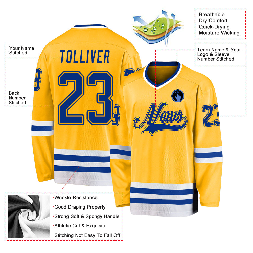 Custom Gold Royal-White Hockey Jersey view 2