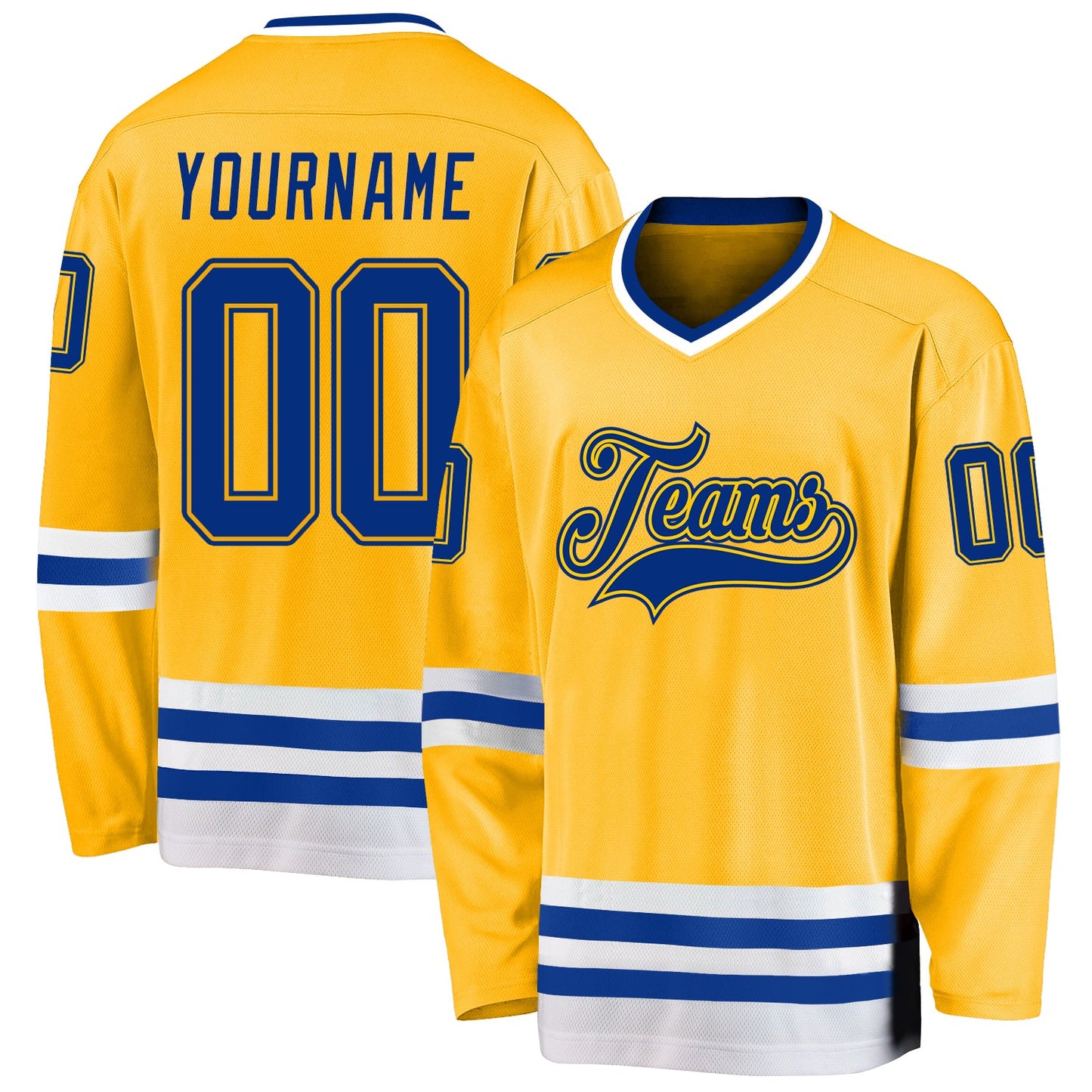 Custom Gold Royal-White Hockey Jersey - Main View