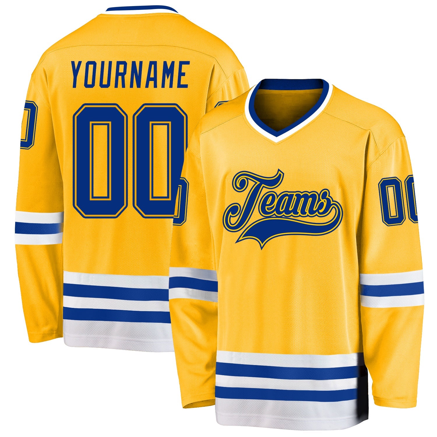 Custom Gold Royal-White Hockey Jersey - Main View