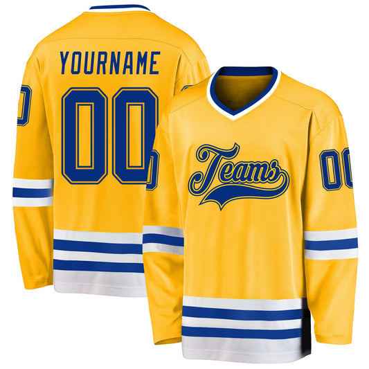 Custom Gold Royal-White Hockey Jersey - Main View