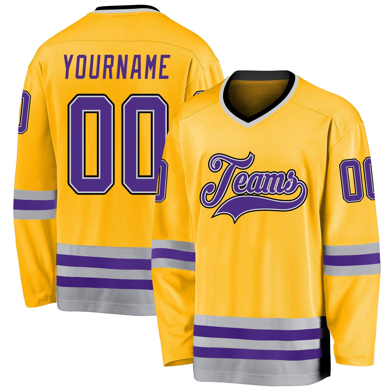 Custom Gold Purple-Gray Hockey Jersey - Main View
