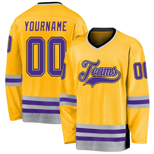 Custom Gold Purple-Gray Hockey Jersey - Main View