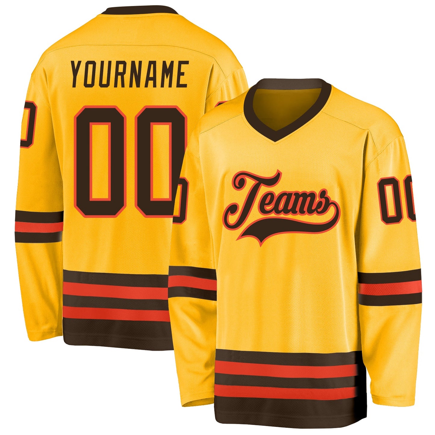Custom Gold Brown-Orange Hockey Jersey - Main View