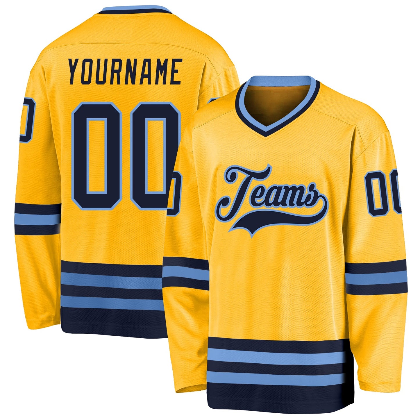 Custom Gold Navy-Light Blue Hockey Jersey - Main View