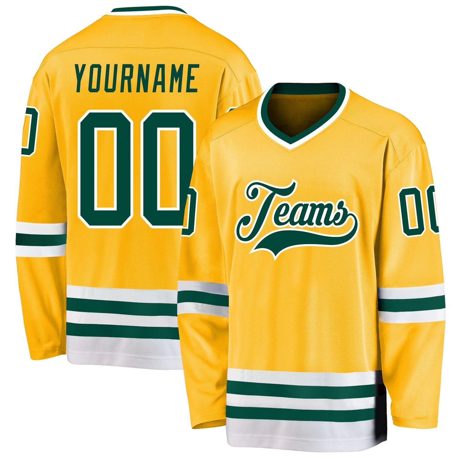 Custom Gold Green-White Hockey Jersey - Main View