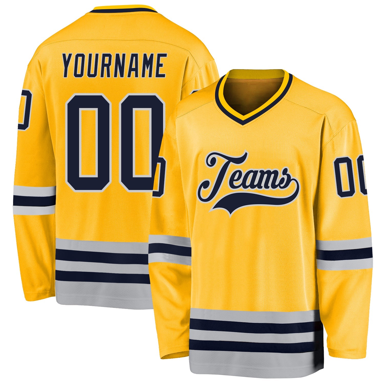 Custom Gold Navy-Gray Hockey Jersey - Main View