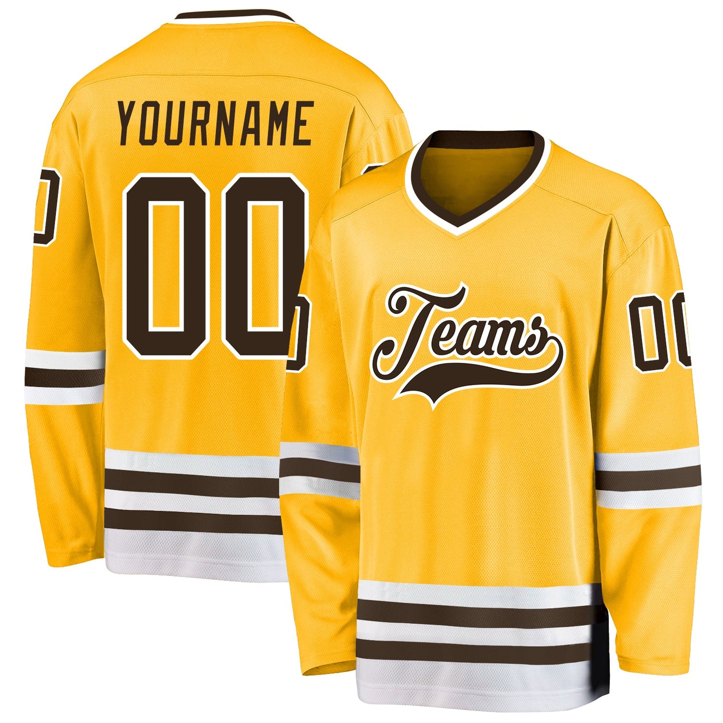 Custom Gold Brown-White Hockey Jersey - Main View