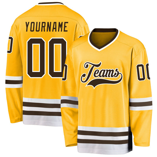 Custom Gold Brown-White Hockey Jersey - Main View