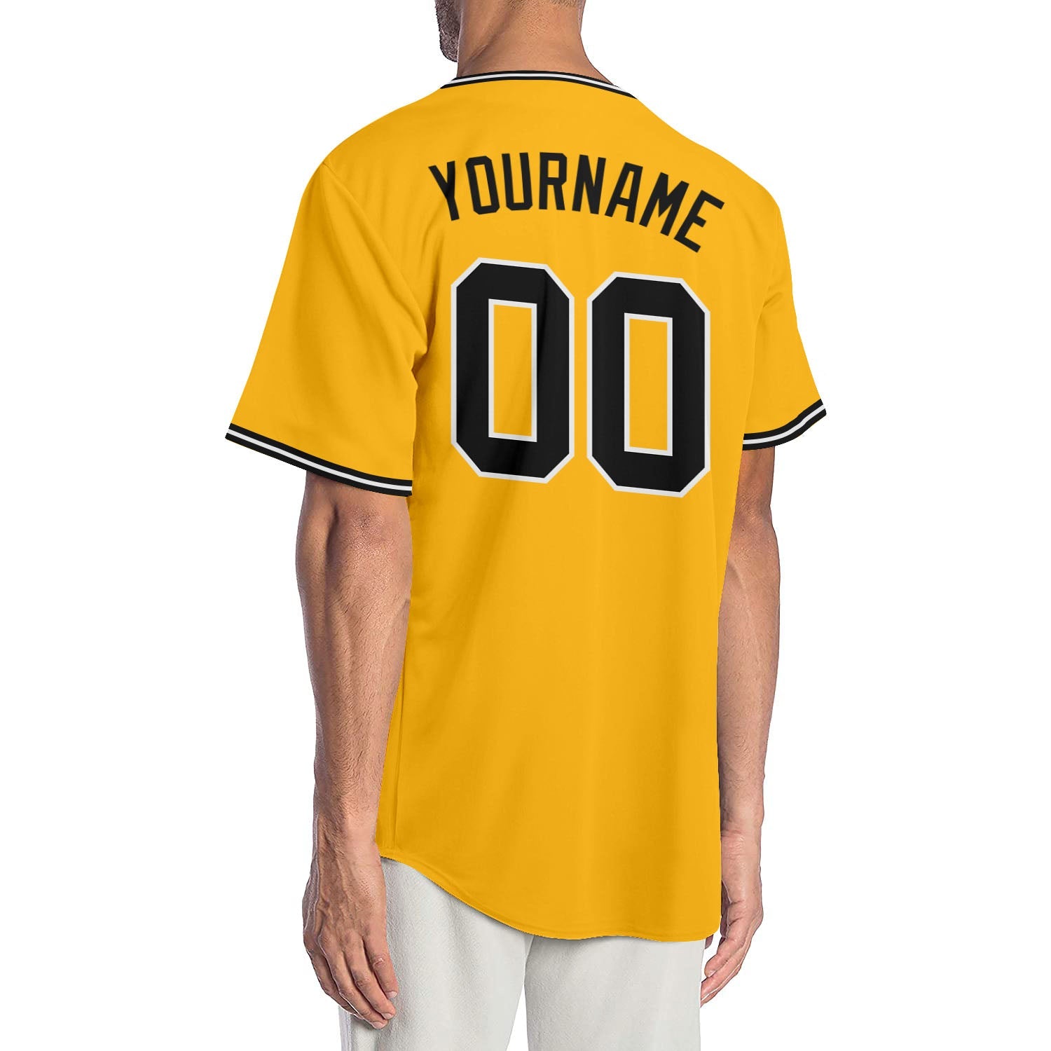 Custom Gold Black-White Authentic Baseball Jersey view 2