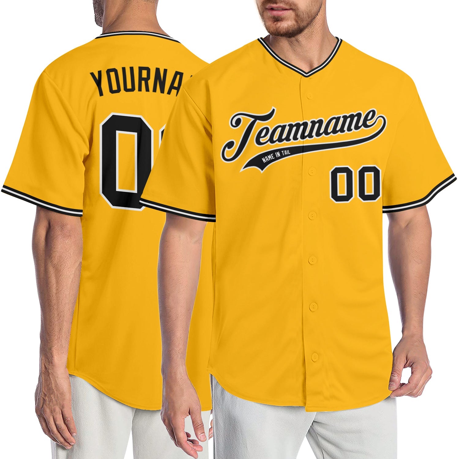 Custom Gold Black-White Authentic Baseball Jersey - Main View