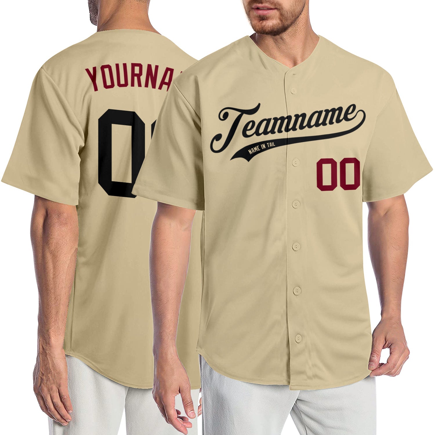 Custom Sand Black-Crimson Authentic Baseball Jersey - Main View