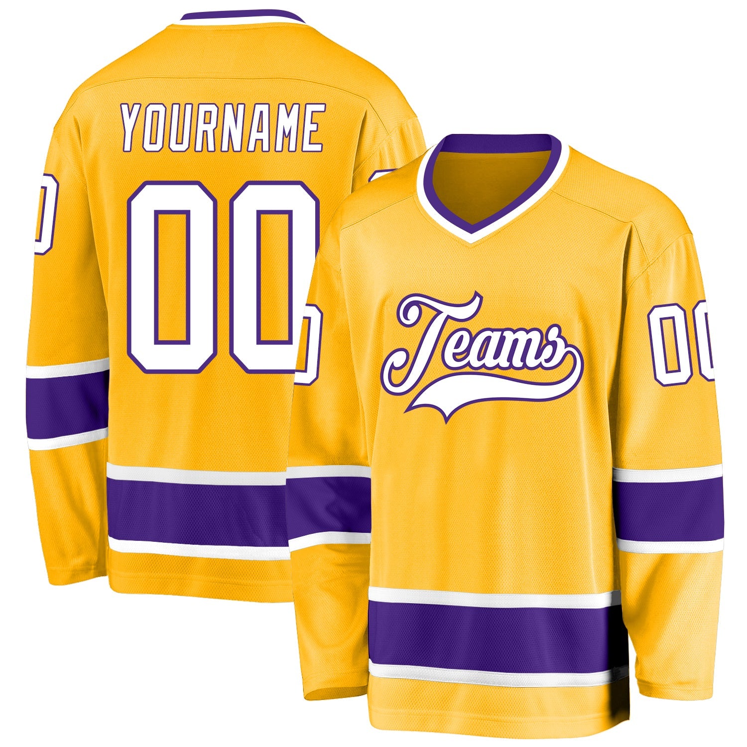 Custom Gold White-Purple Hockey Jersey - Main View