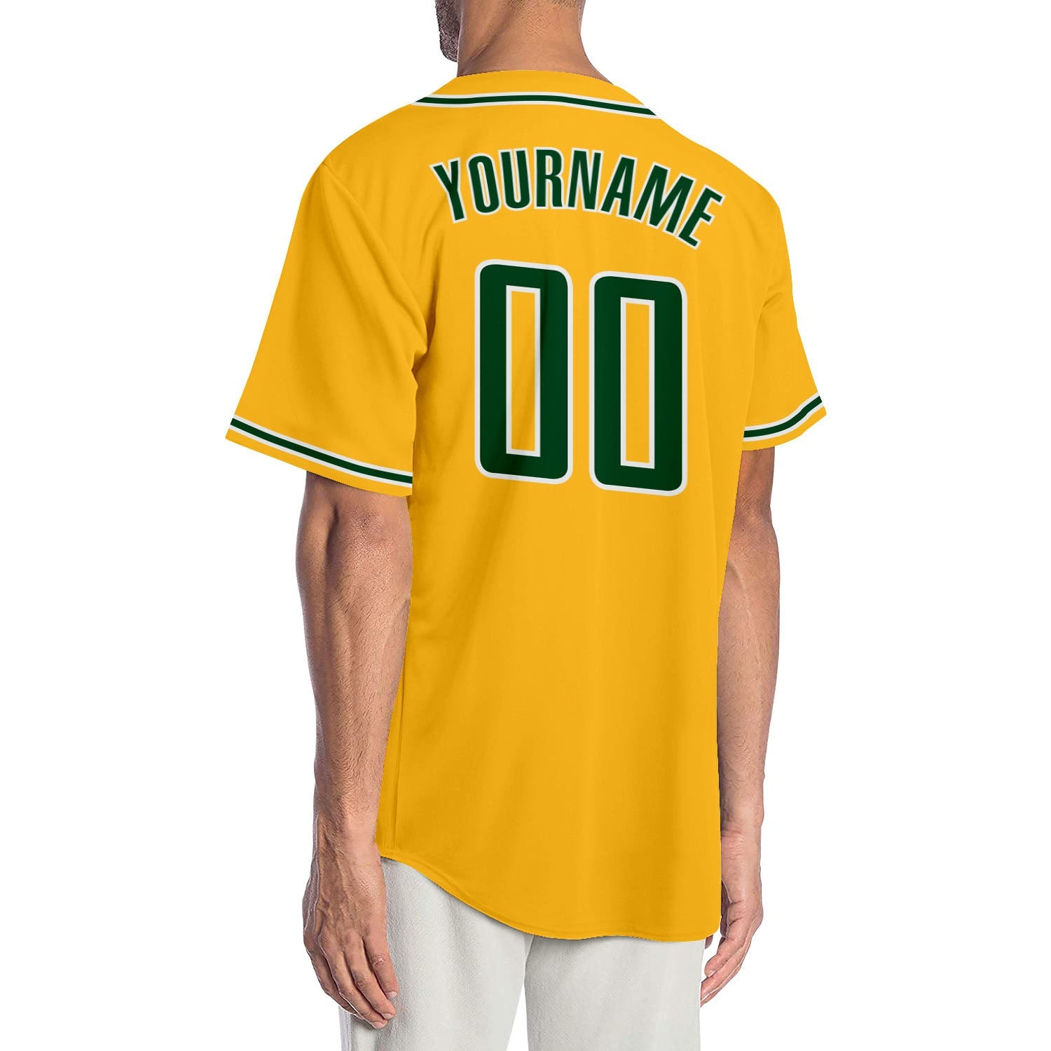 Custom Gold Green-White Authentic Baseball Jersey view 2