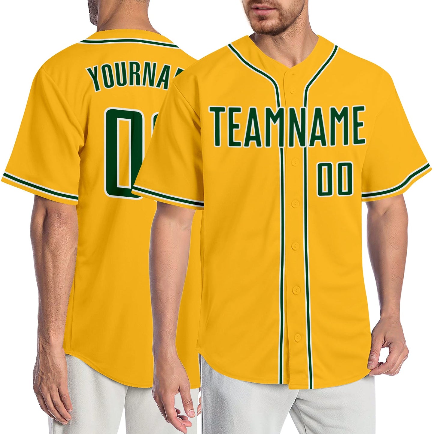 Custom Gold Green-White Authentic Baseball Jersey - Main View