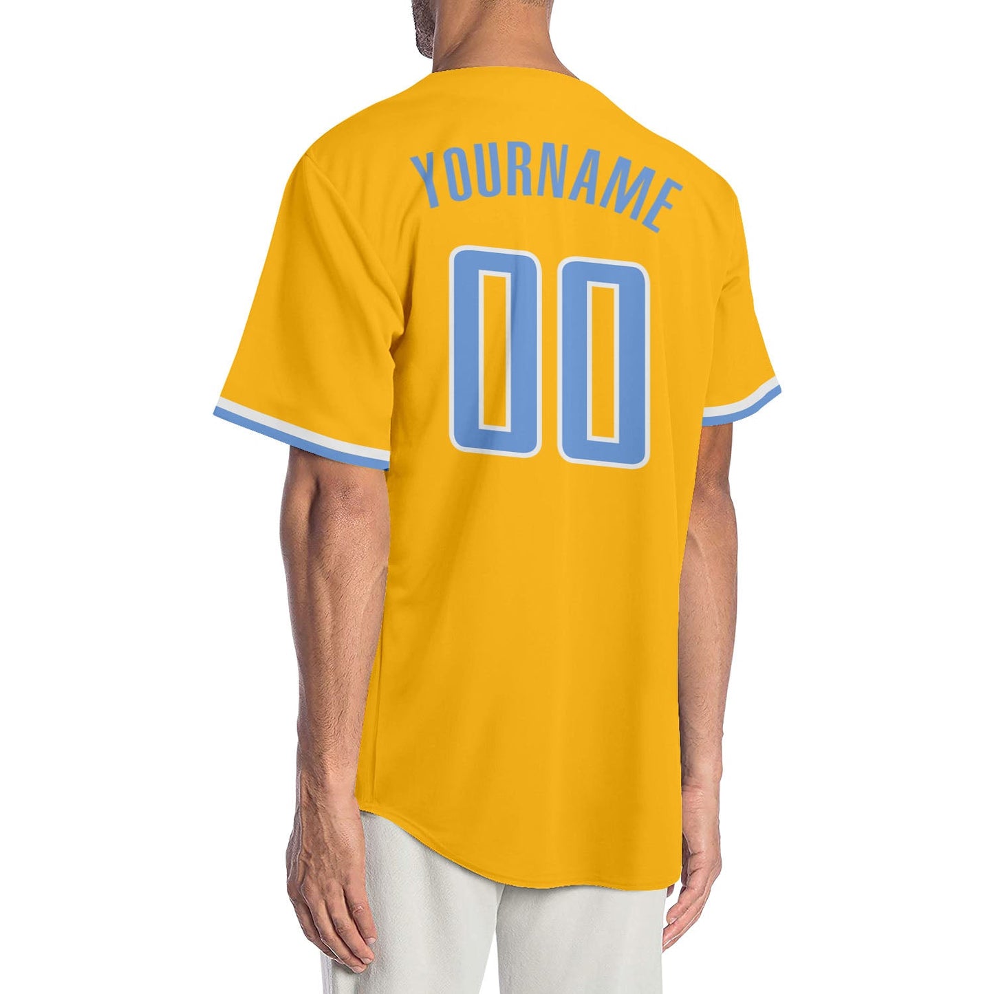 Custom Gold Light Blue-White Authentic Baseball Jersey view 2