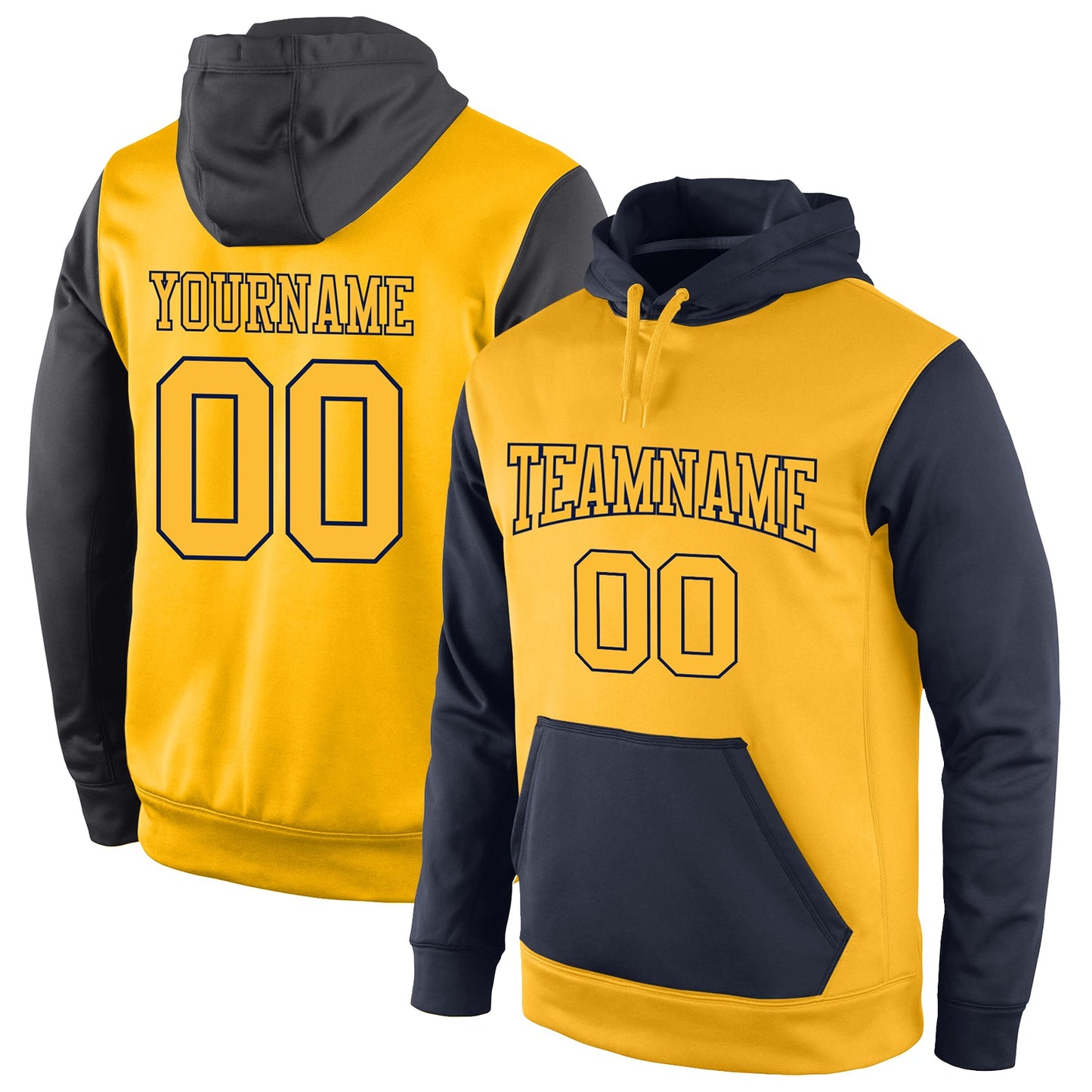 Custom Stitched Gold Gold-Black Sports Pullover Sweatshirt Hoodie - Main View